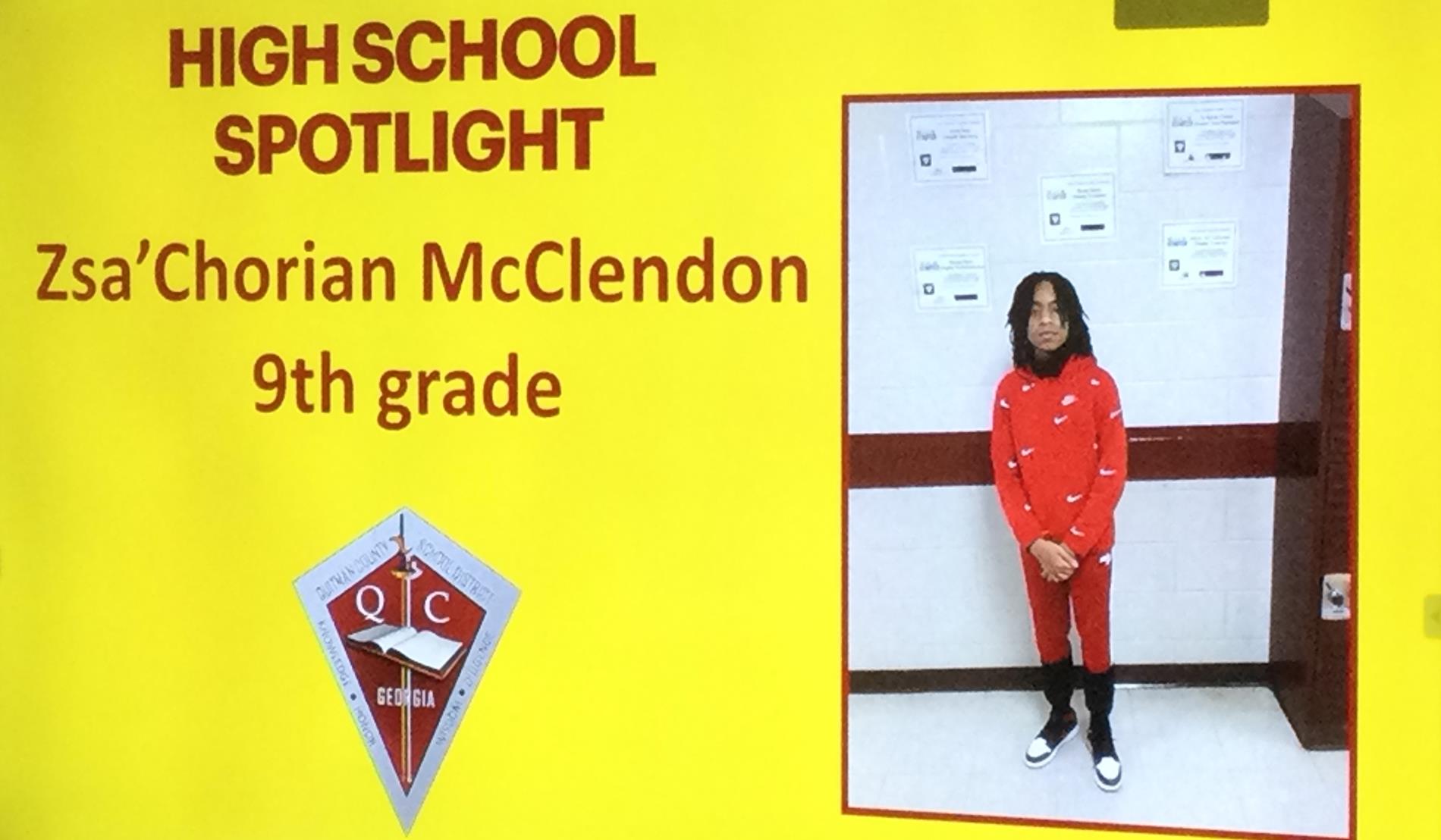 Zsa'Chorian McClendon February 2023 Student of the Month