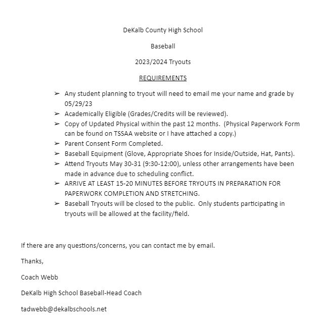 Baseball Tryouts Baseball Tryouts