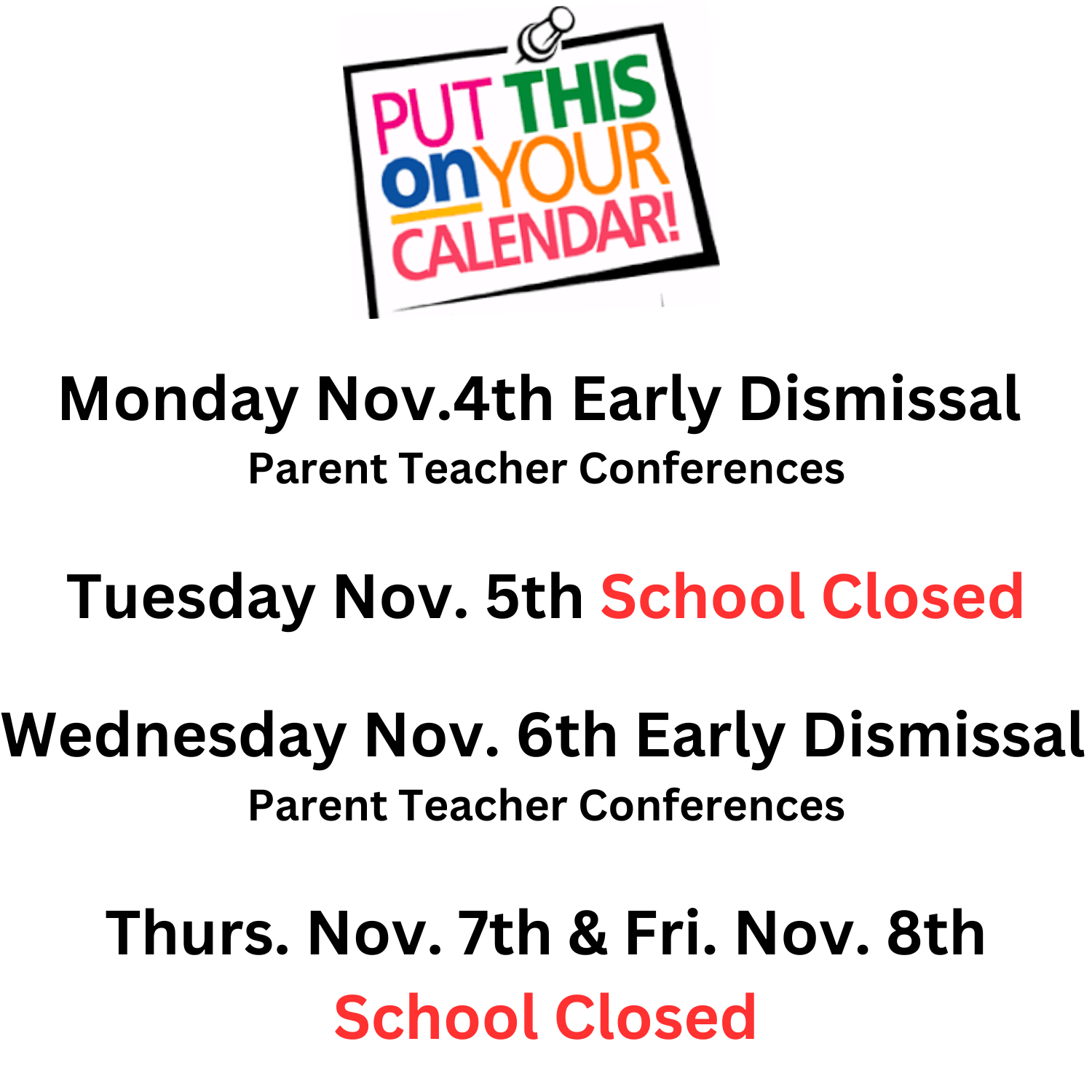 November Schedule Reminder