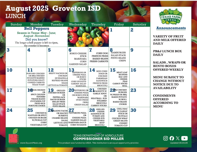 Elementary Lunch Menu