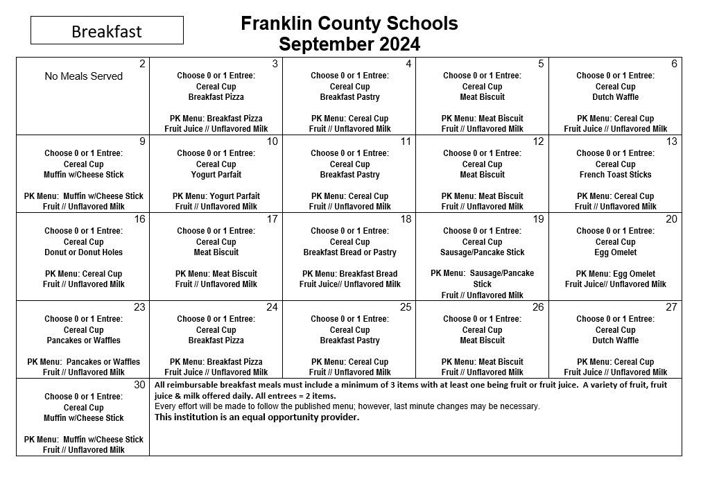 breakfast menu