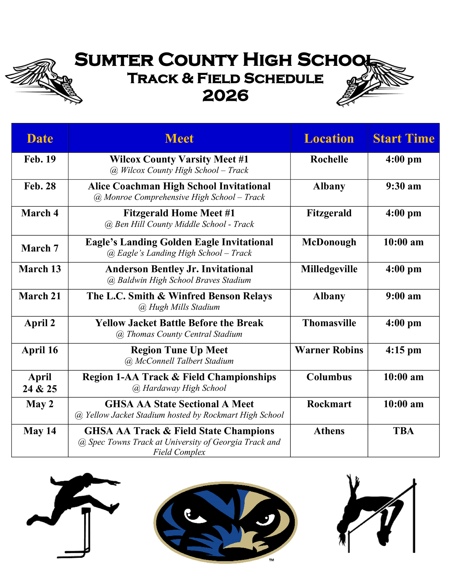 Spring Track and Field Schedule