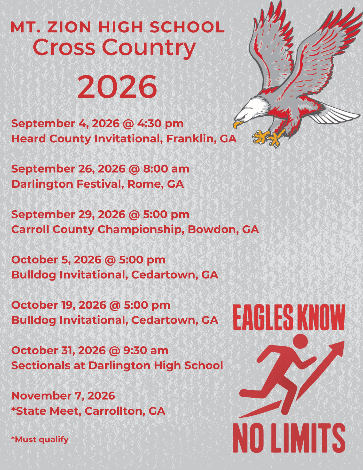 Cross country schedule 2026