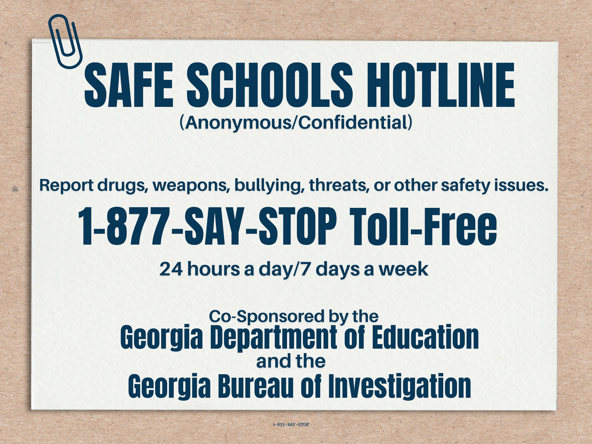 Safe Schools Hotline Contact Information