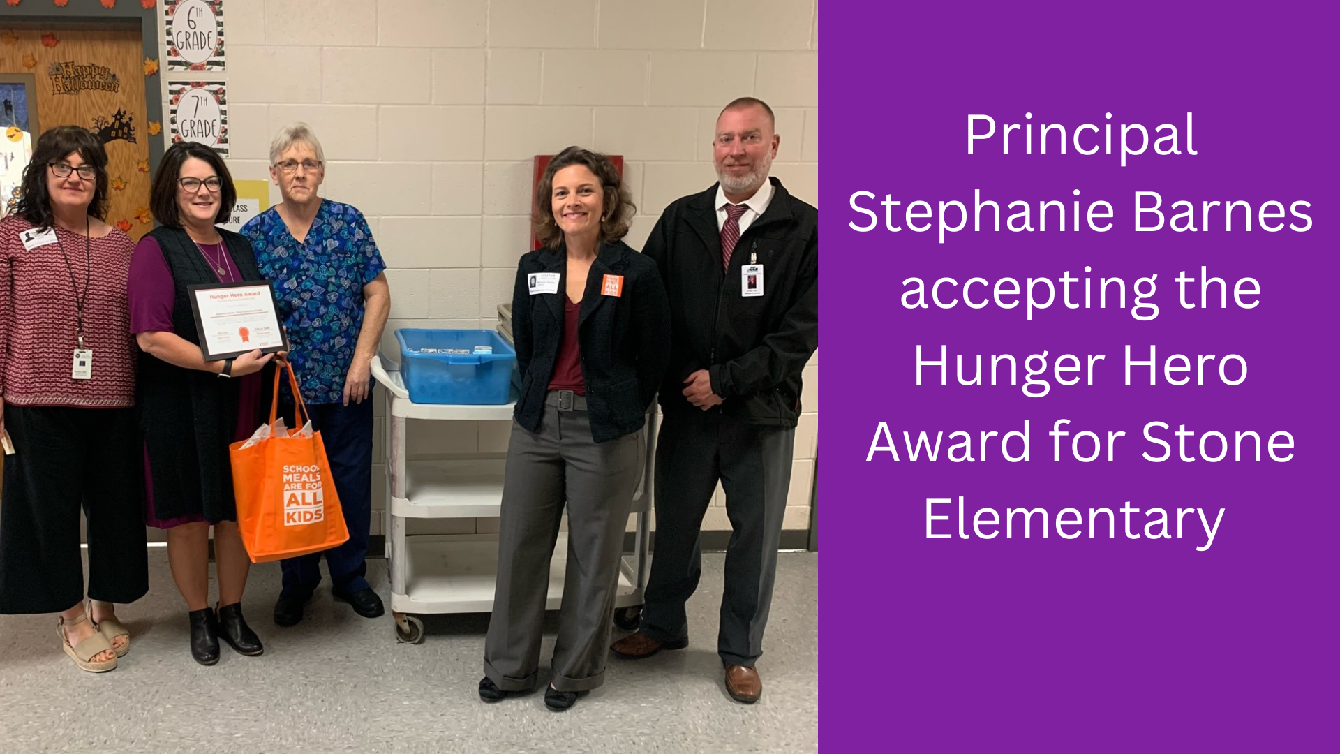 Hunger Hero Award being presented to Principal Stephanie Barnes 
