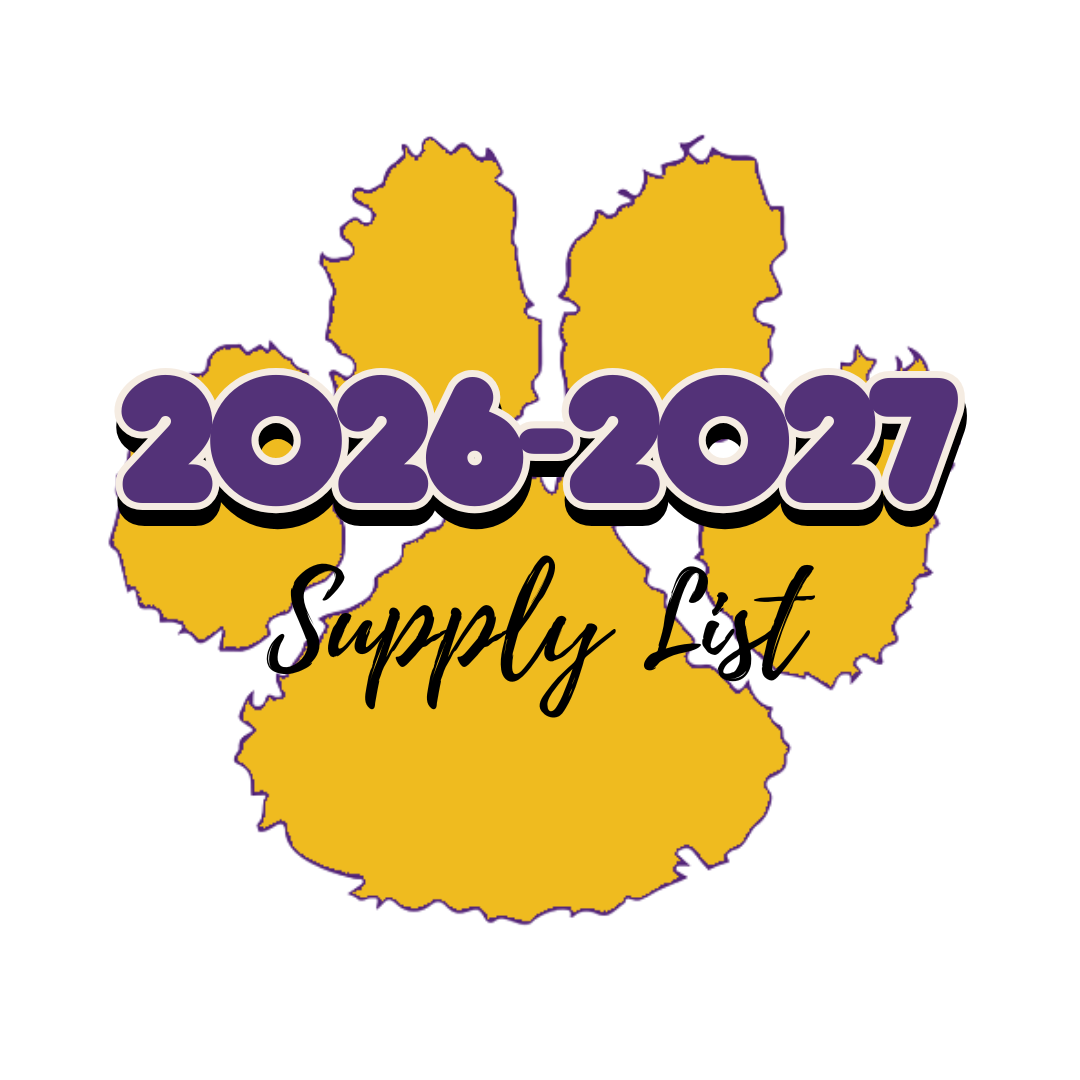paw print with 2026-2027 supply list