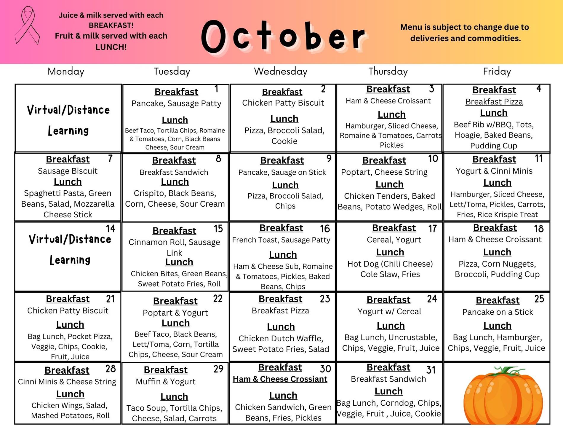 October Menu 