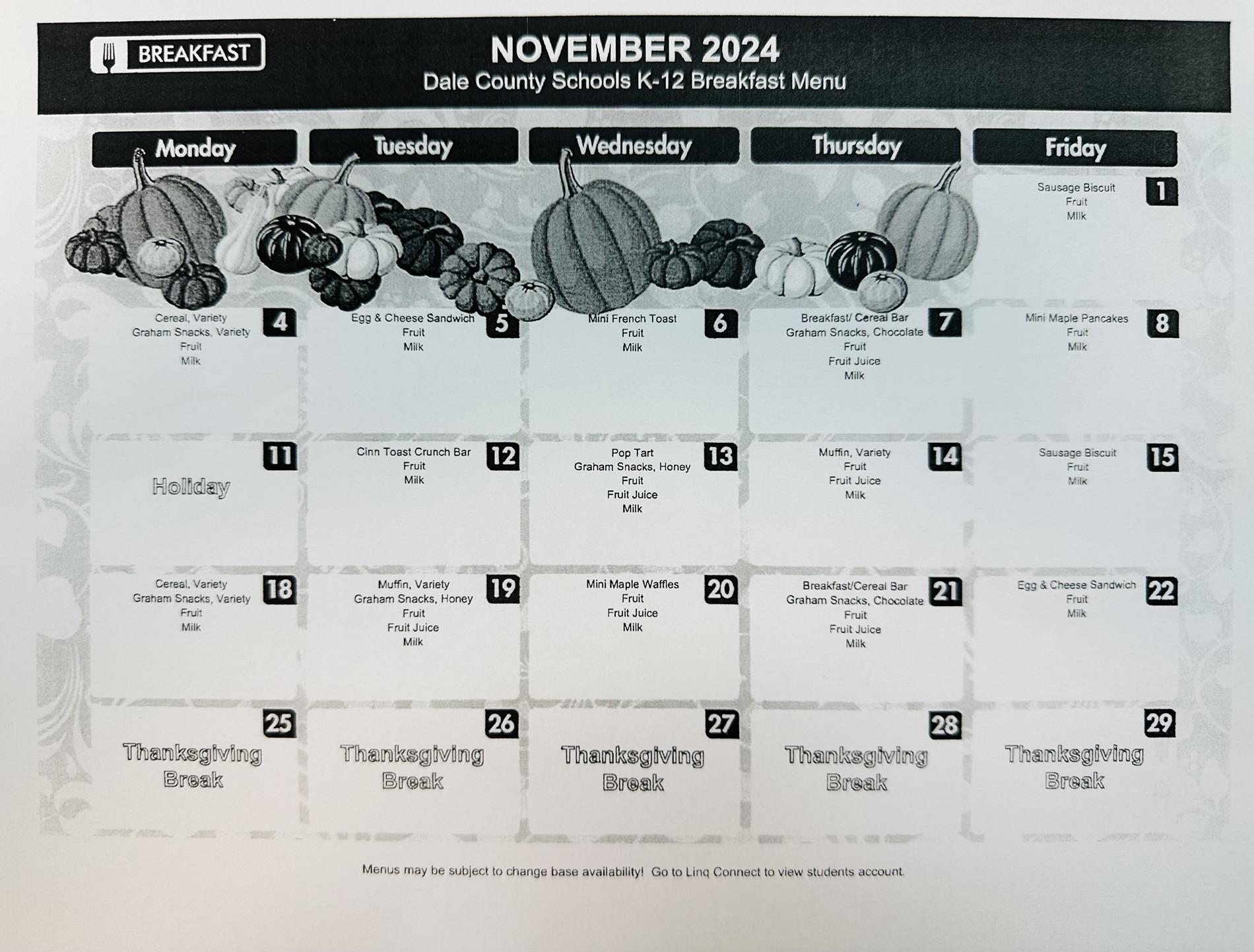 November Breakfast Menu