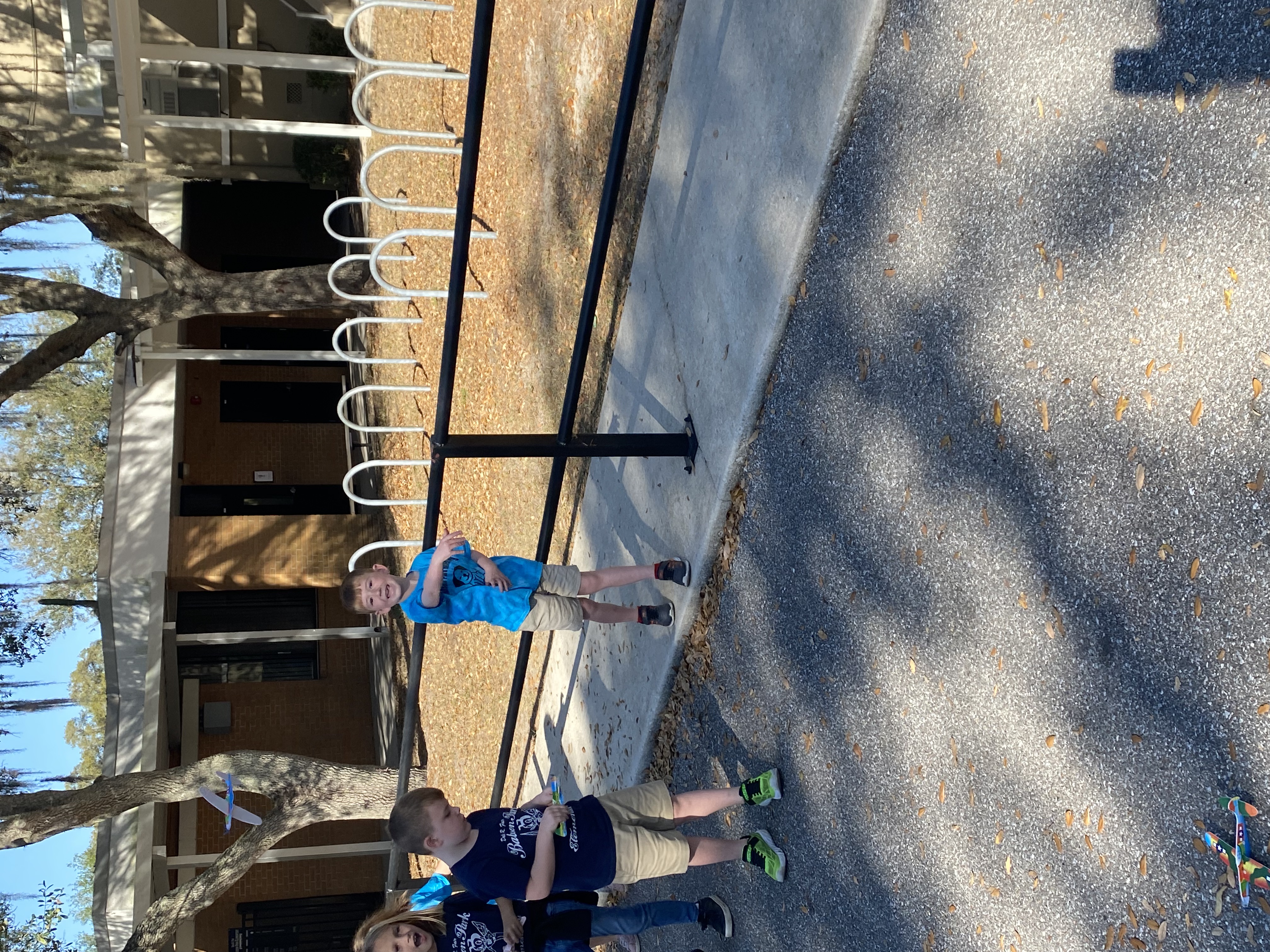 Kindergarten students exploring gravity with the foam airplanes.