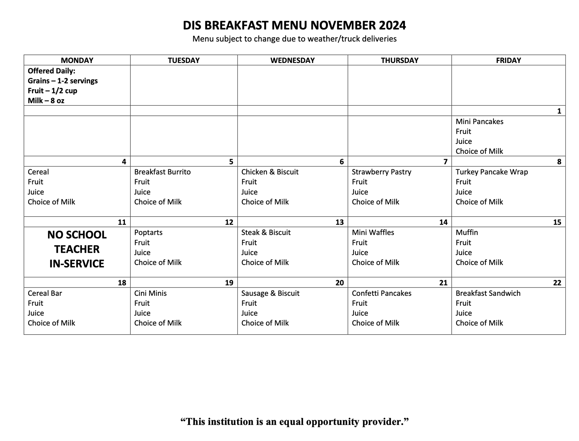 Breakfast Menu