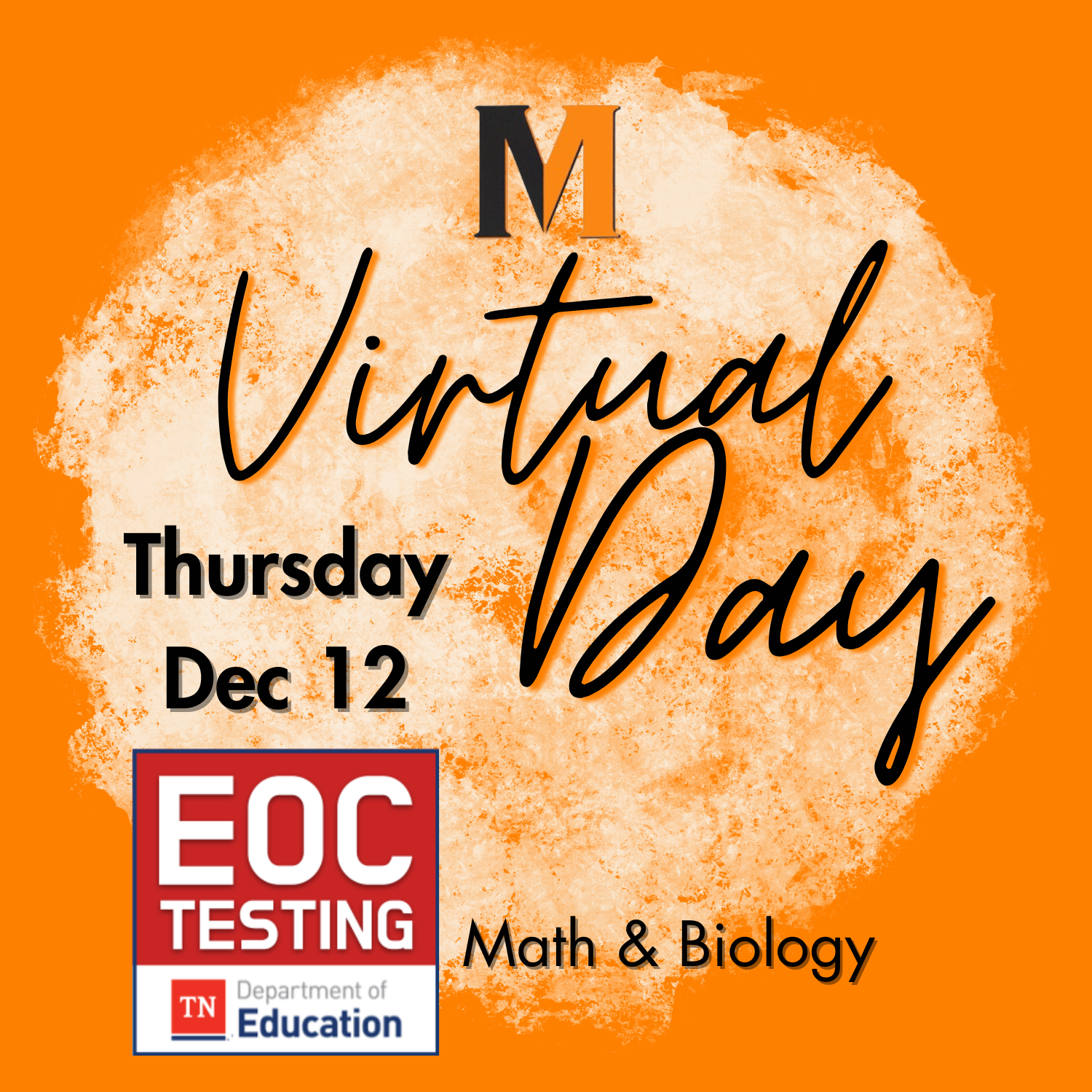 orange and white background virtual day december 12 in black writing