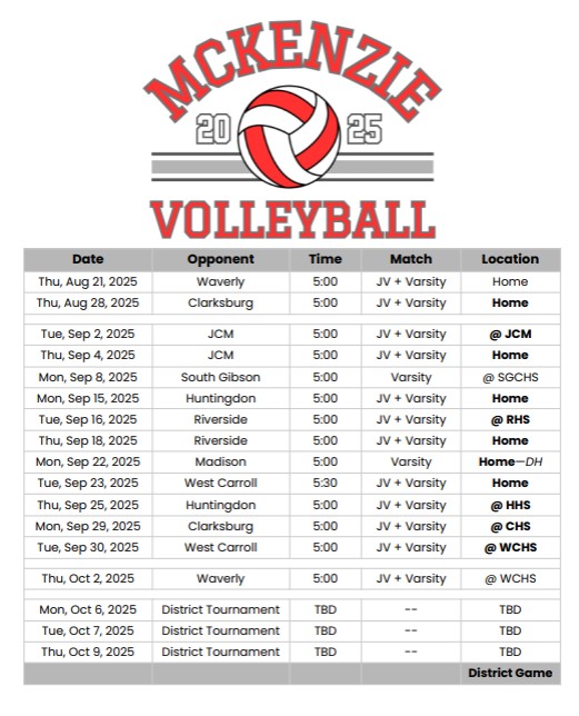 Volleyball Schedule 2025