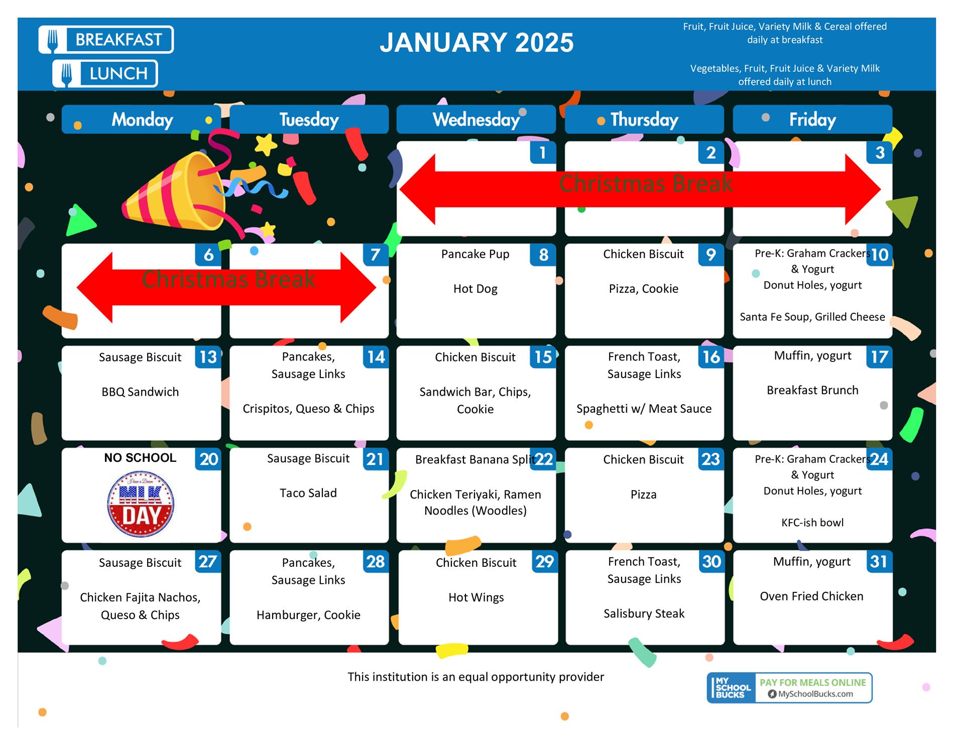 January Lunch Menu