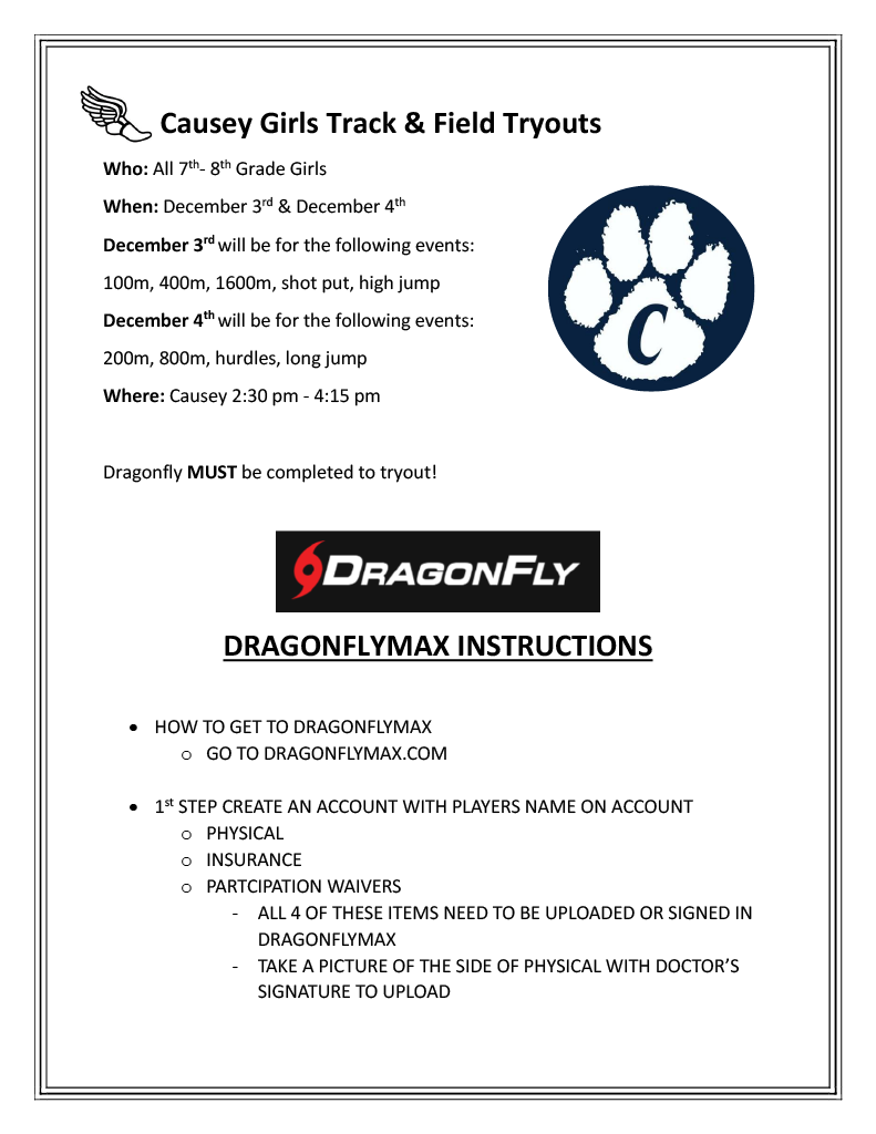 2025 Girls Track Tryout Flyer