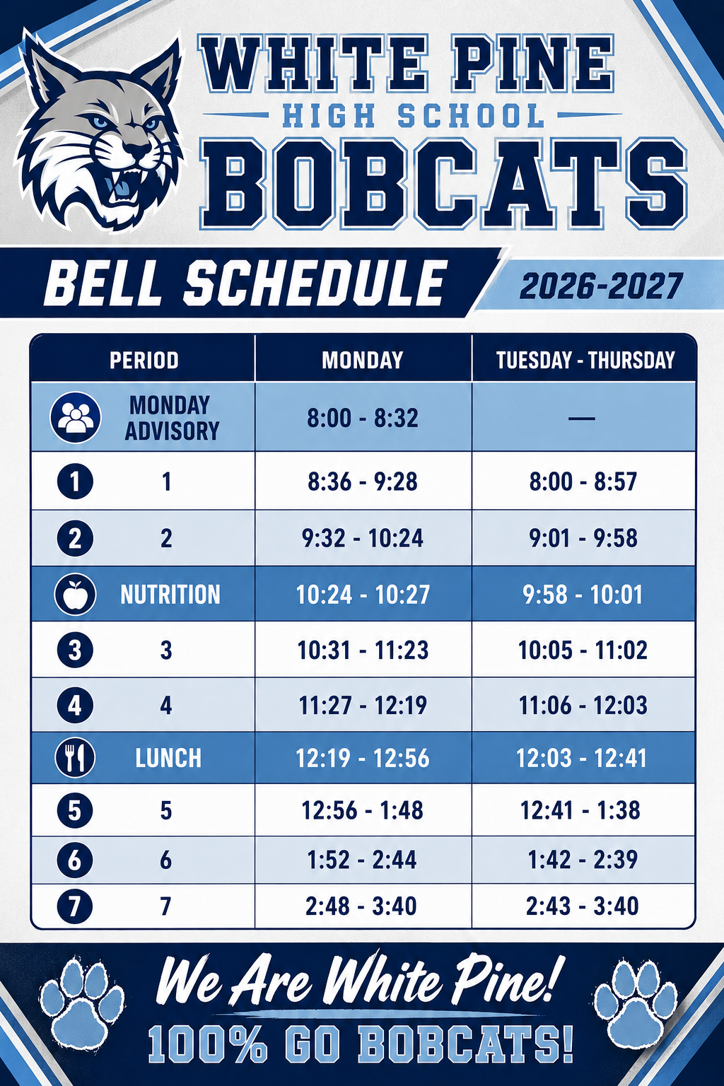 WPHS '26-'27 Bell Schedule
