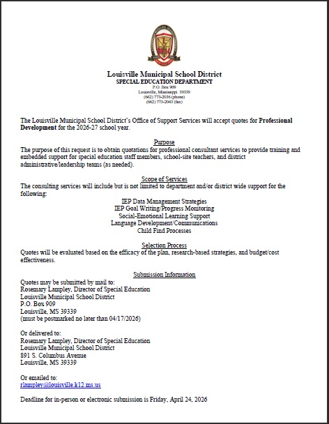 LMSD RFP Advertisement for PD 2026-27