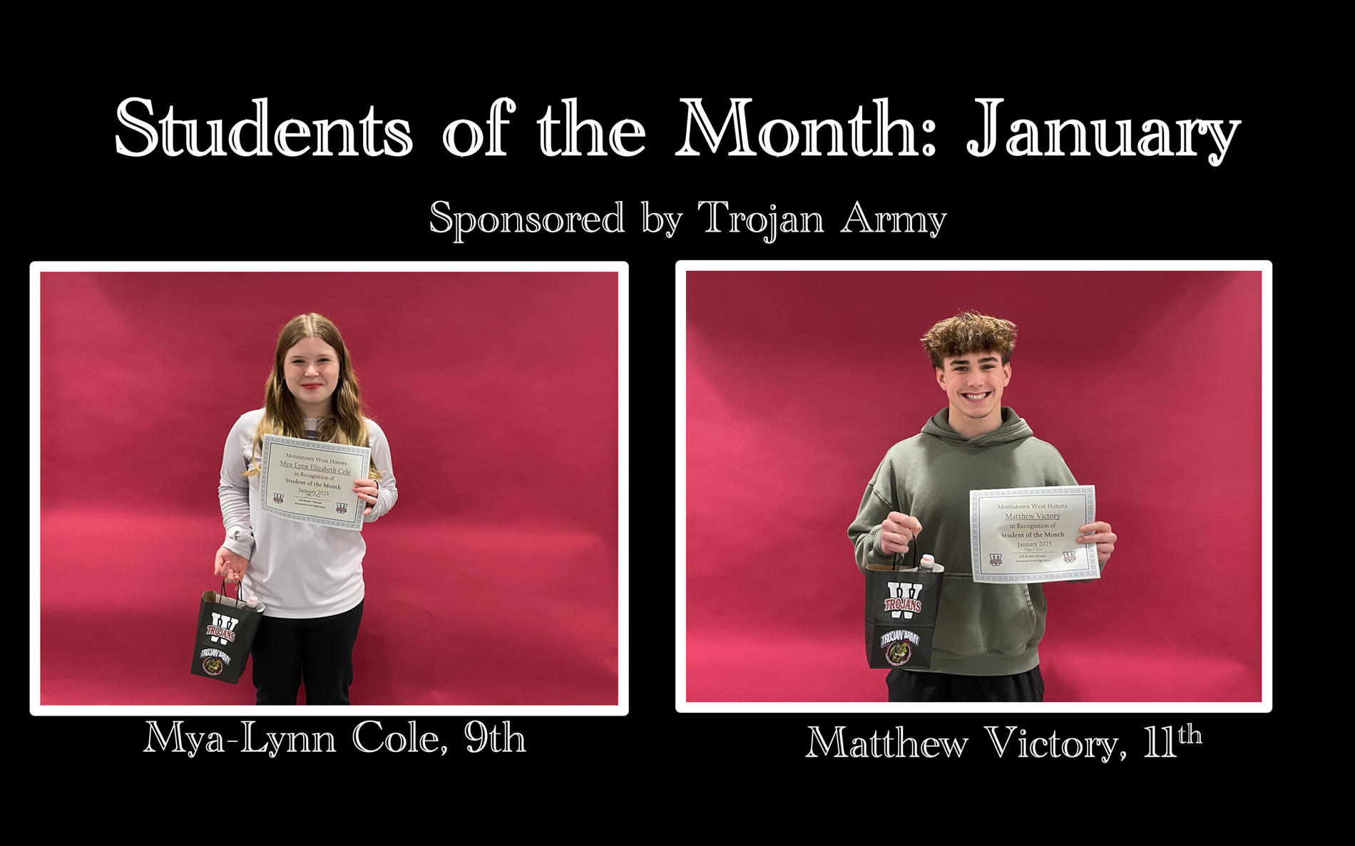 Jan. students of month Mya Cole, Matthew Victory