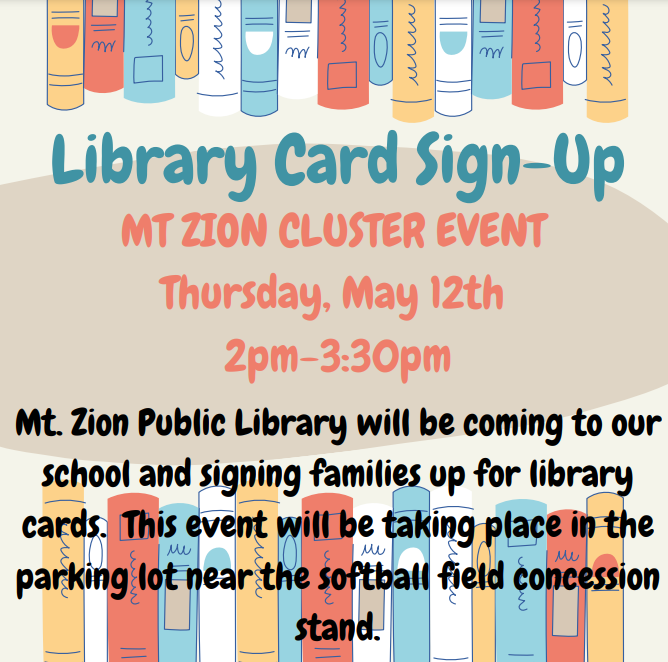 Library Card Sign Up Cluster Event, Thursday, May 12th 2pm -3:30pm