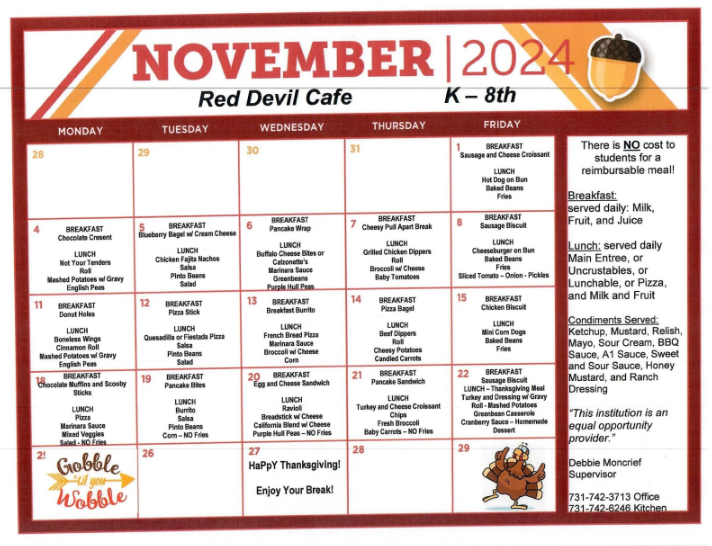 November K-8 Menu