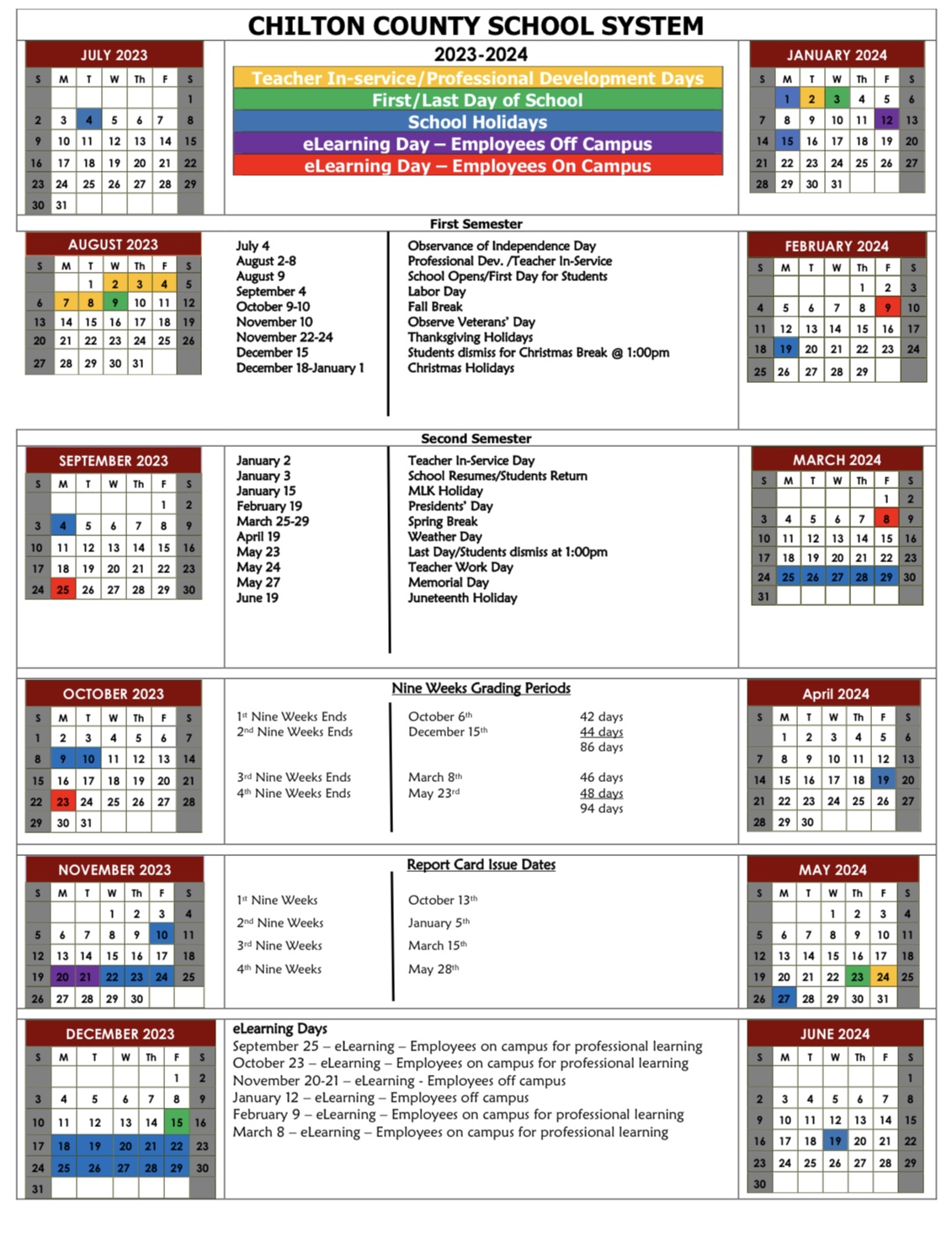 2023-2024 Chilton County Schools Calendar