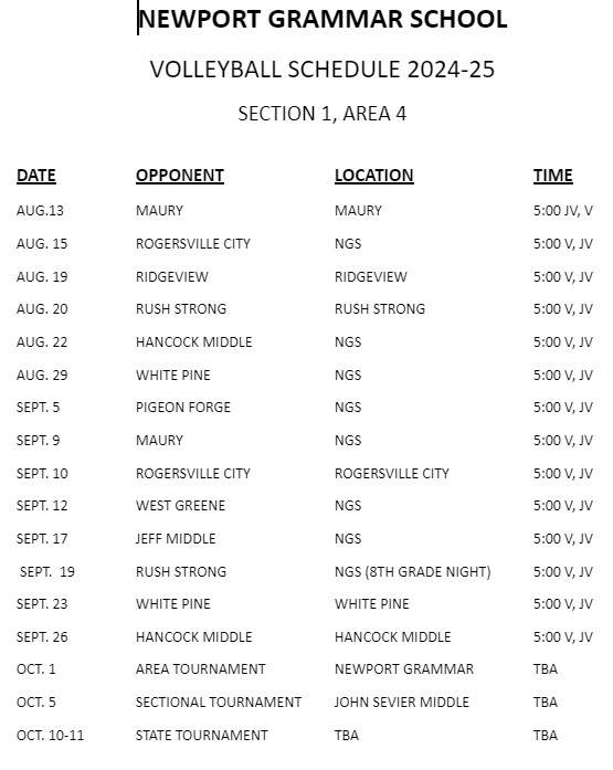 Volleyball Schedule