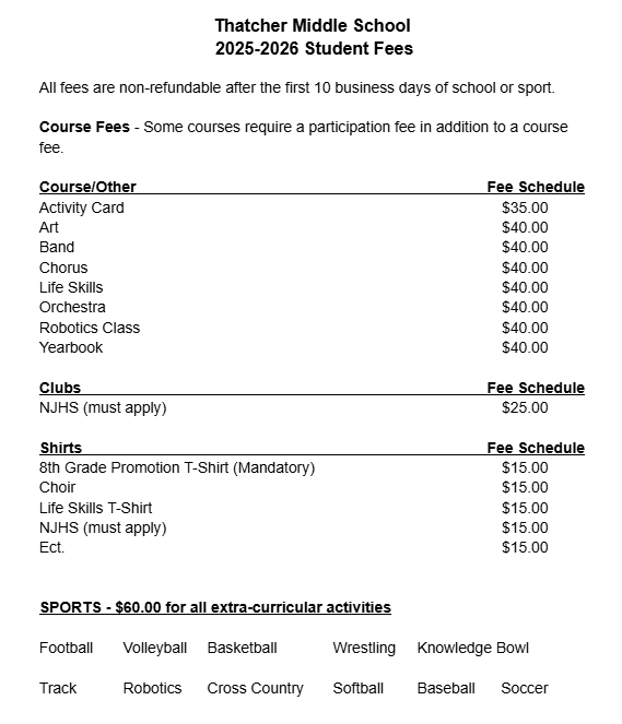 TMS Student Fees 25-26 TMS Student Fees 25-26