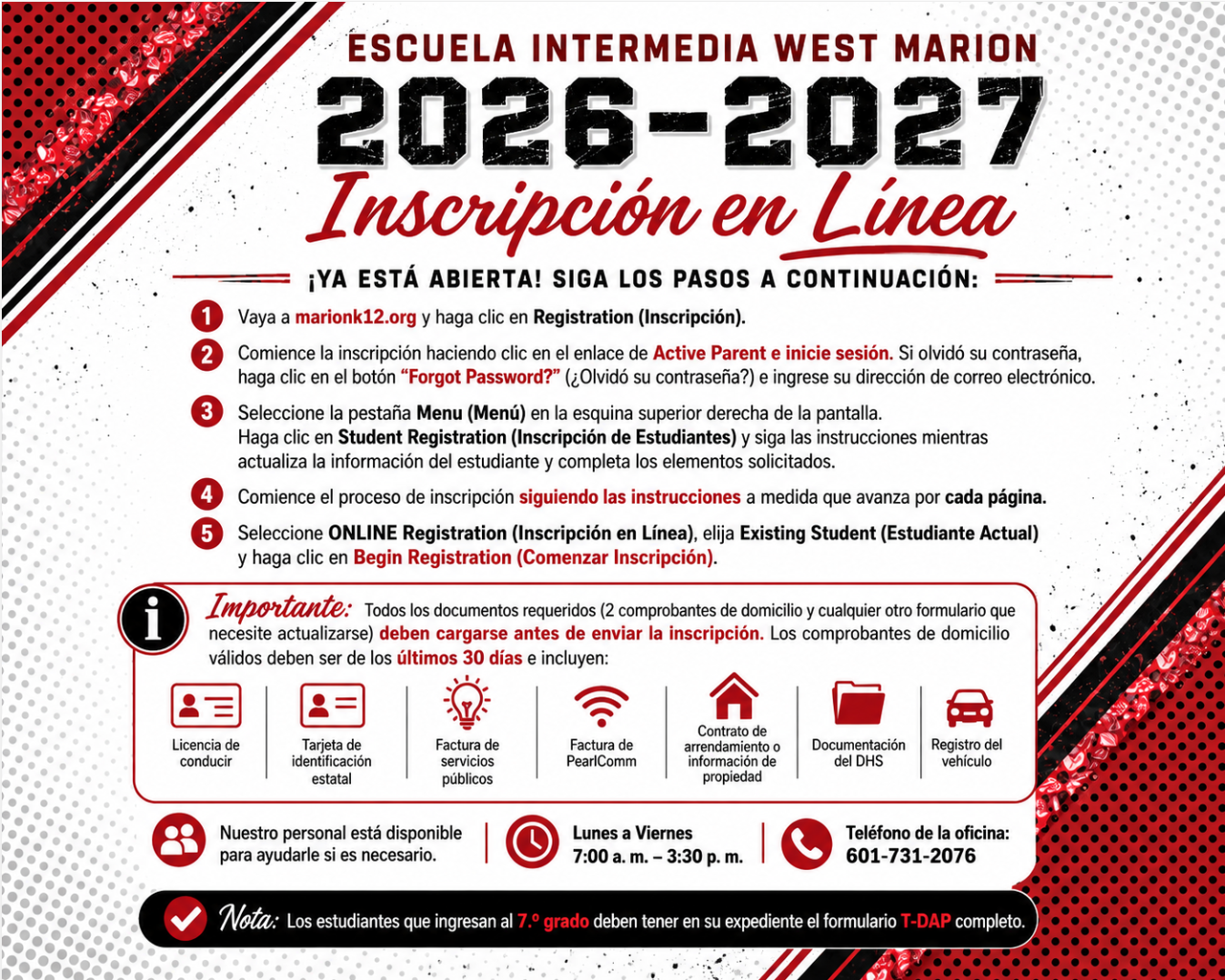 Inscripción en línea 2026-2027 en español