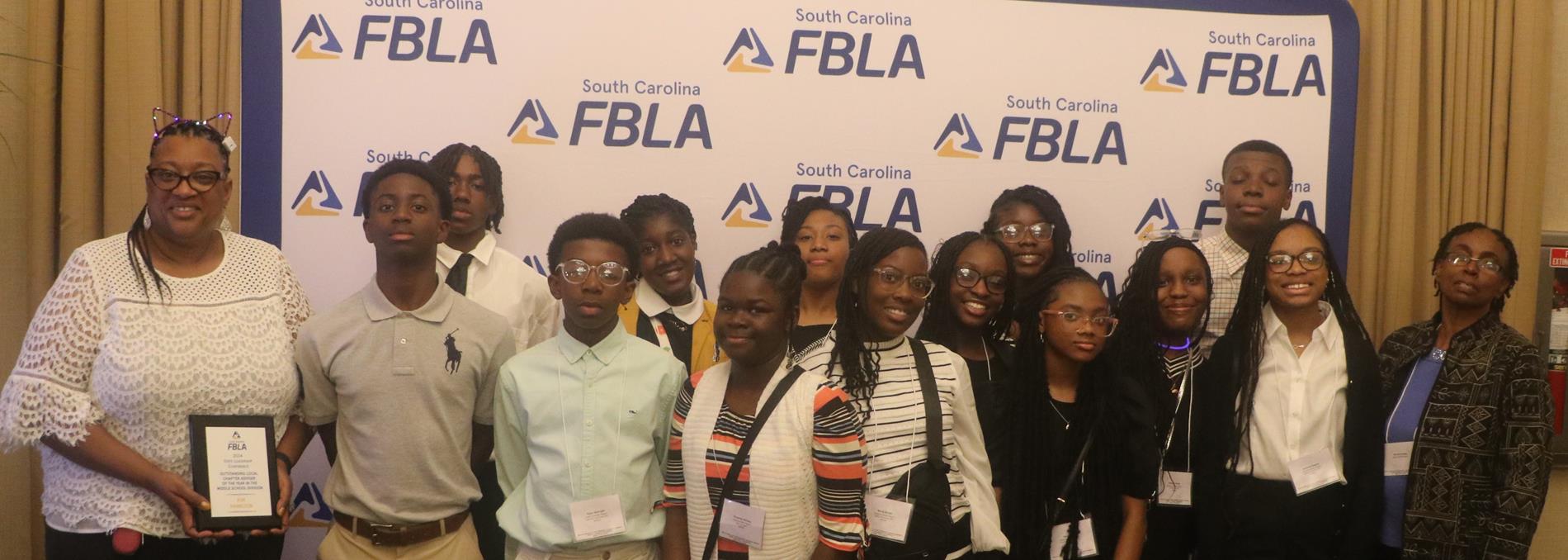 South Carolina FBLA. Picture of students along with two teachers at FBLA conference 