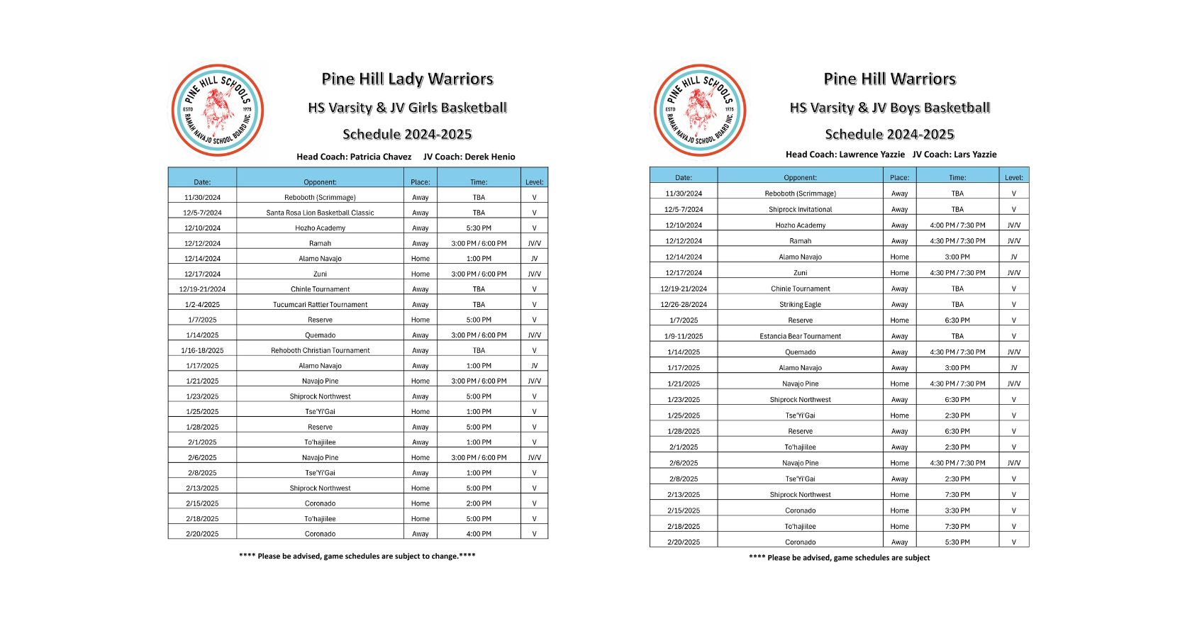 Basketball Schedule