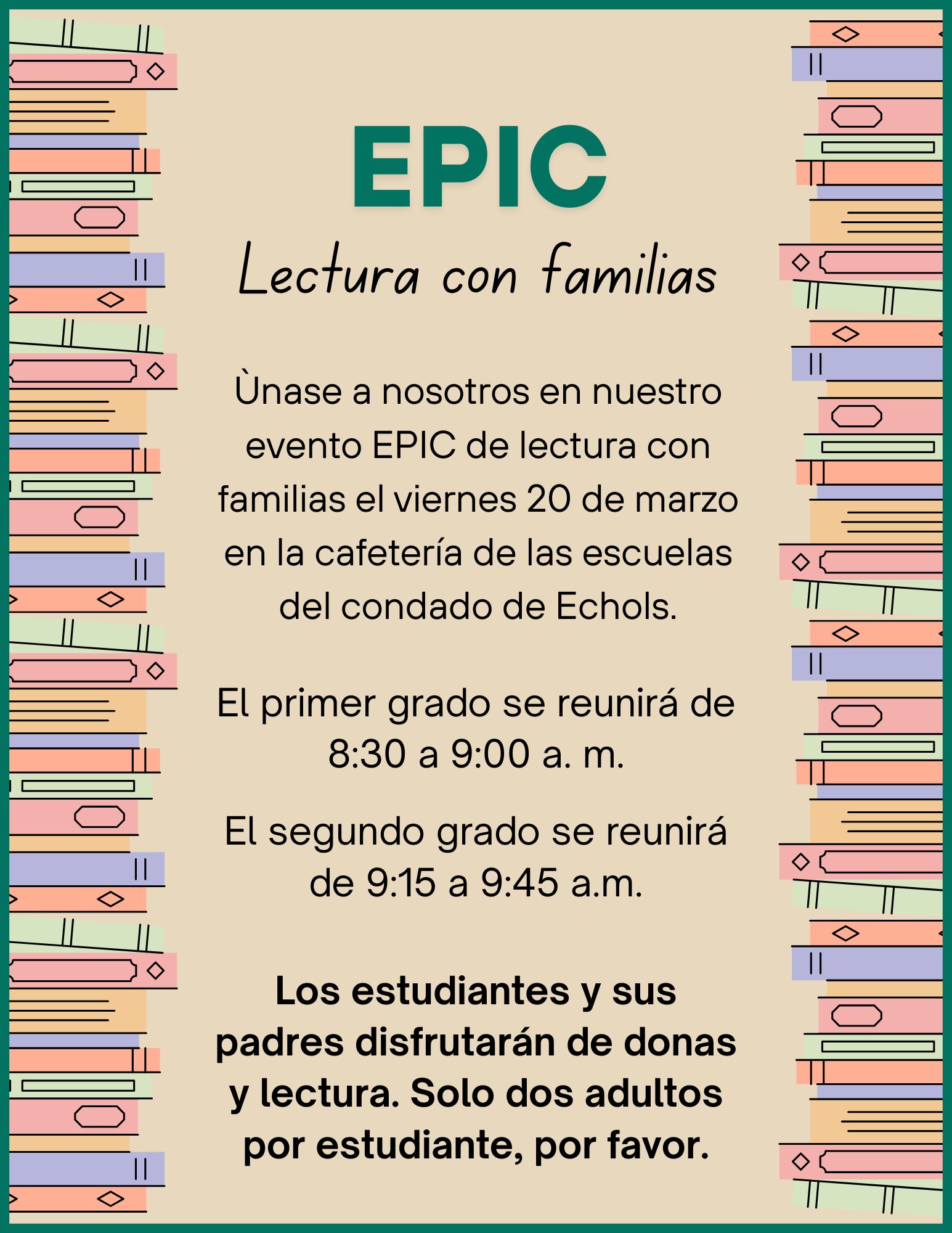 EPIC Reading with Families Announcement in Spanish