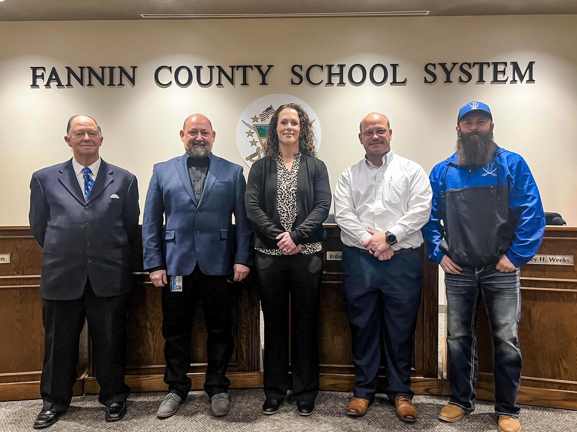 School Board Members- Bobby Bearden, Mike Cole, Ashley H. Weeks, Adam Born, Robert Patterson