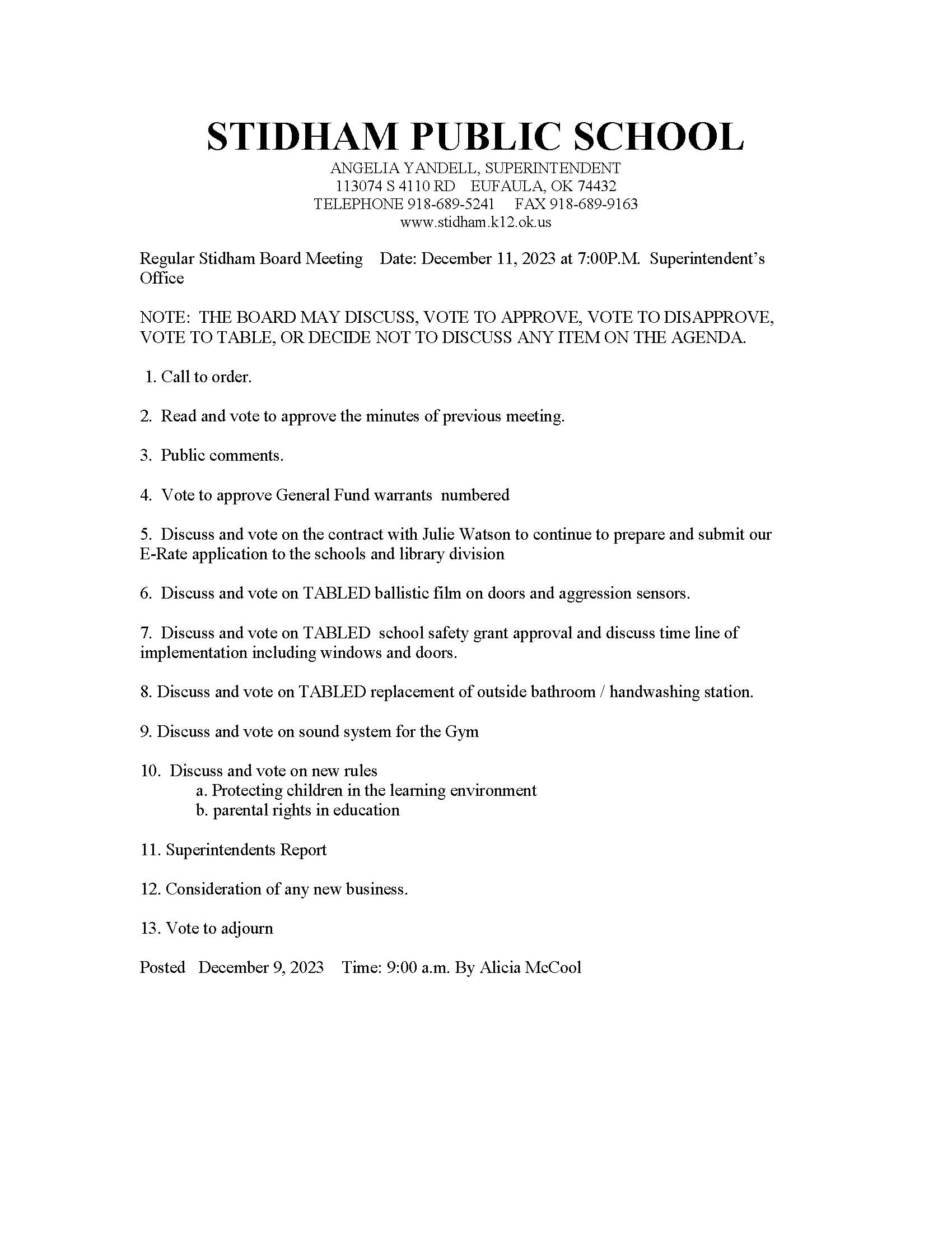 Board News and Info