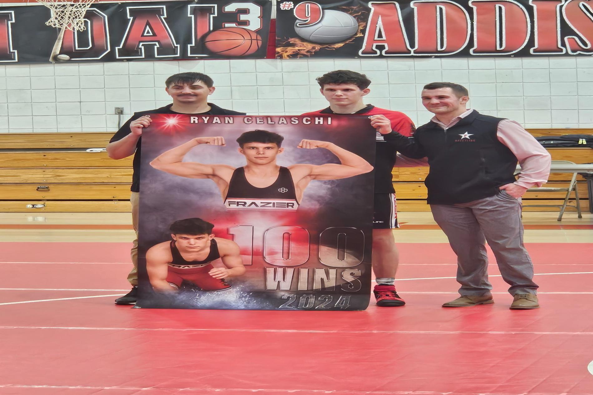 Senior Ryan Celaschi celebrates his 100th win