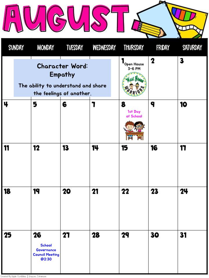 AUGUST 2024 SCHOOL CALENDAR (ENGLISH)