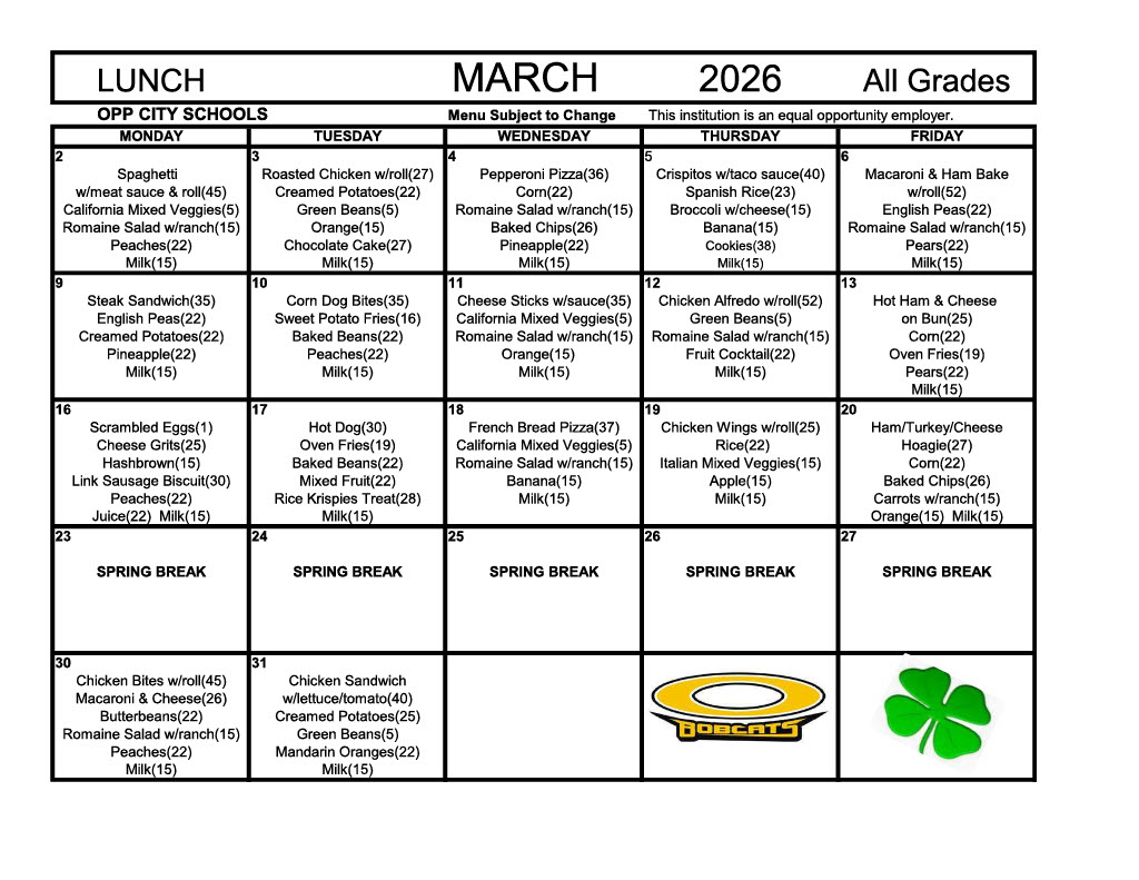 March Lunch Menu