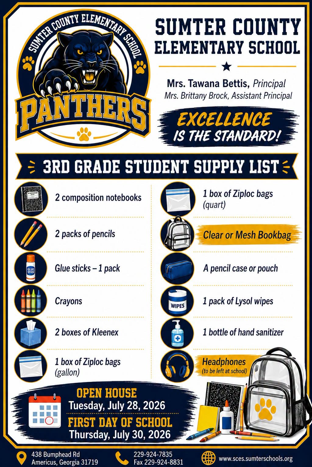 Sumter County Elementary School Supply list for 26-27