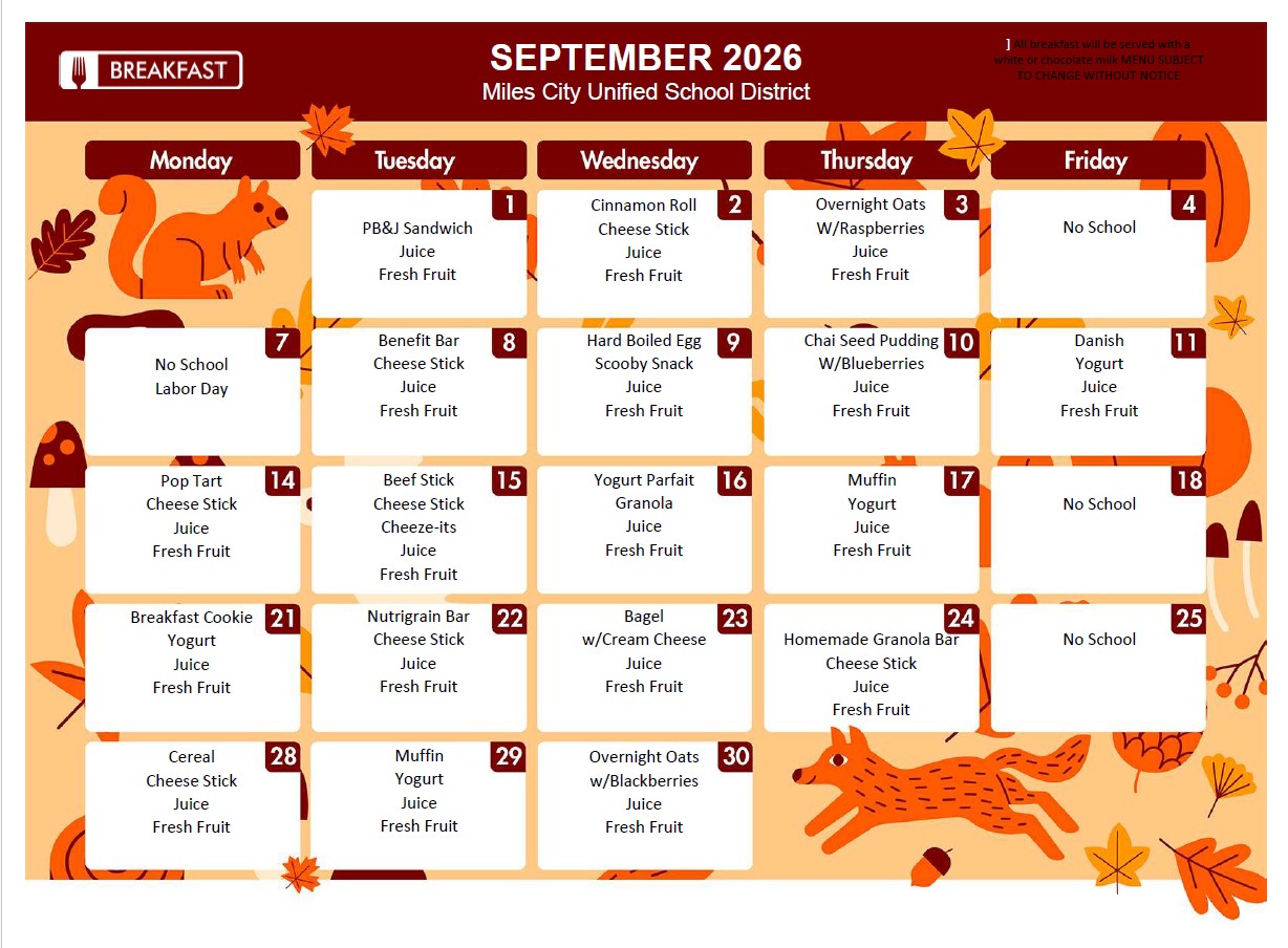 September Breakfast Menu