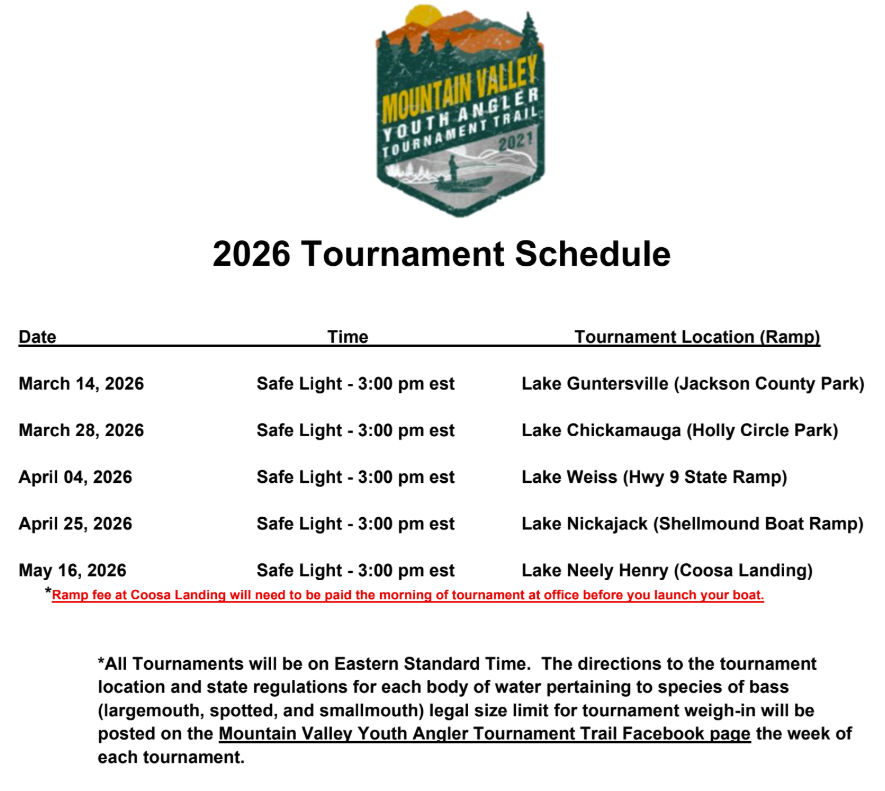 THS BASS FISHING TEAM SCHEDULE