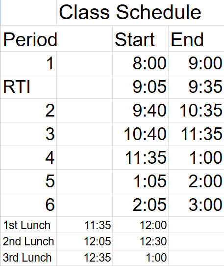 bell schedule