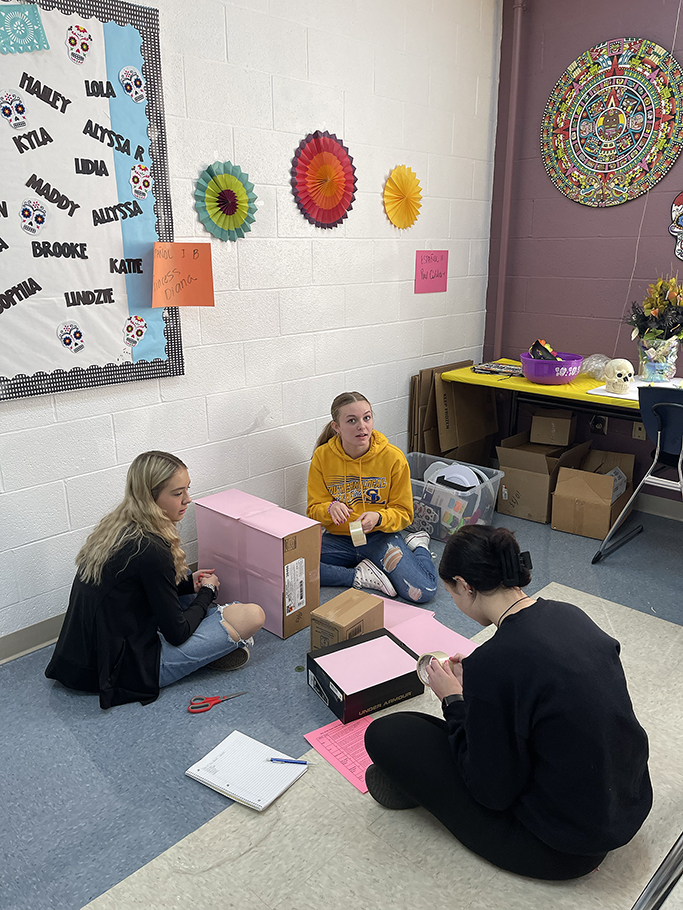 Students working on their altar