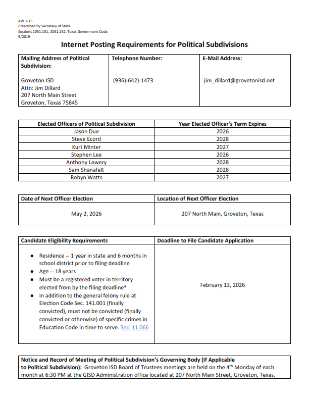 Internet Posting Requirements for Political Subdivision