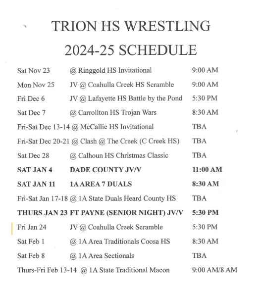 24-25 THS WRESTLING SCHEDULE