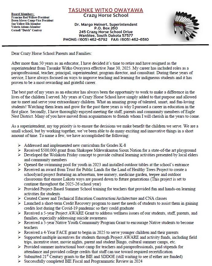 Letter from superintendent