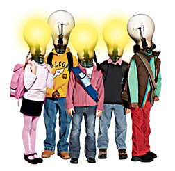 Kids with lightbulbs for heads