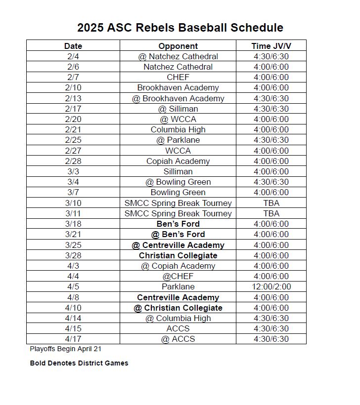 Baseball Schedule