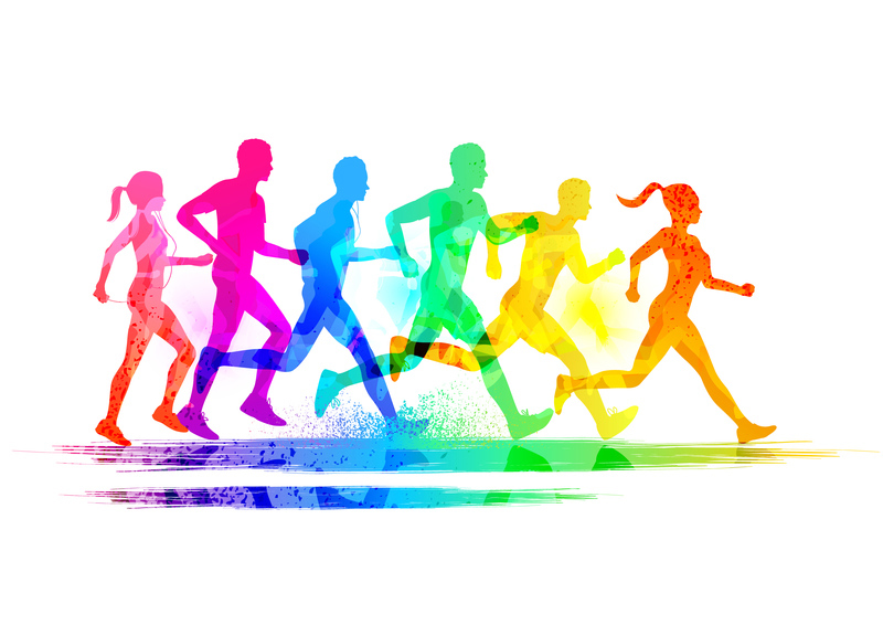 watercolor image of people running