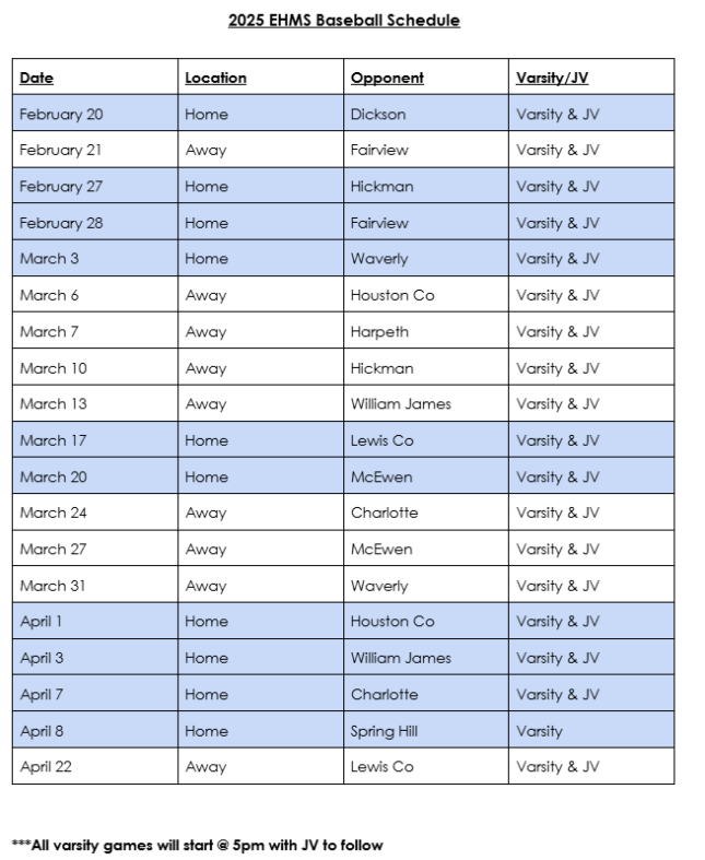 2025 Baseball Schedule