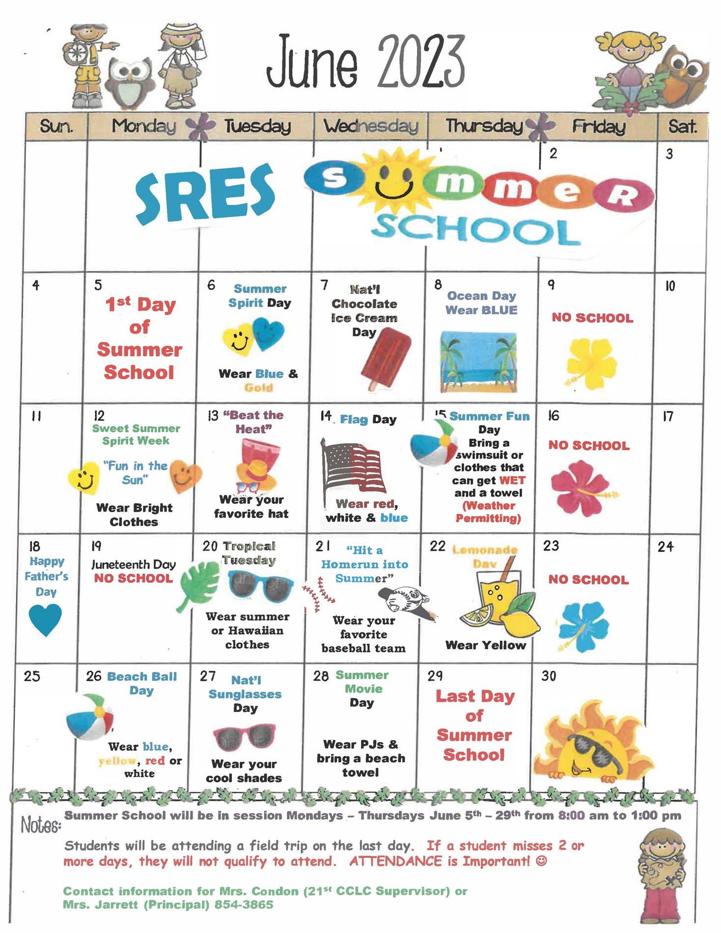 Elementary June Calendar of Events