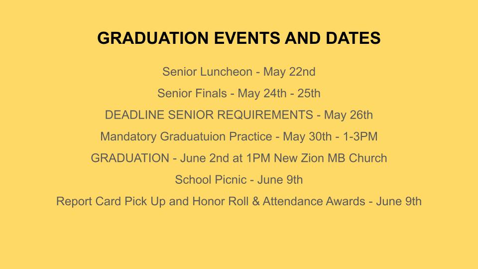 GRADUATION EVENTS AND DATES