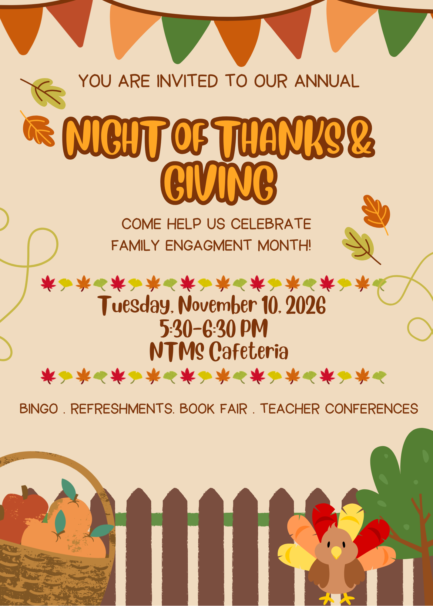 NTMS Night of Thanks and Giving will be Nov. 10 from 5:30-6:30! 